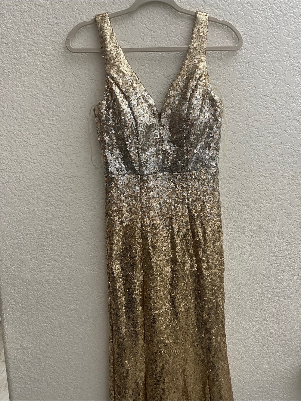 Sleeveless Gold Sequin V-Neck Prom Gown